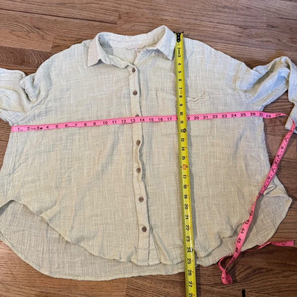 Free People We The Free Pale Green Gauze‎ Button Down Shirt Small S Oversized